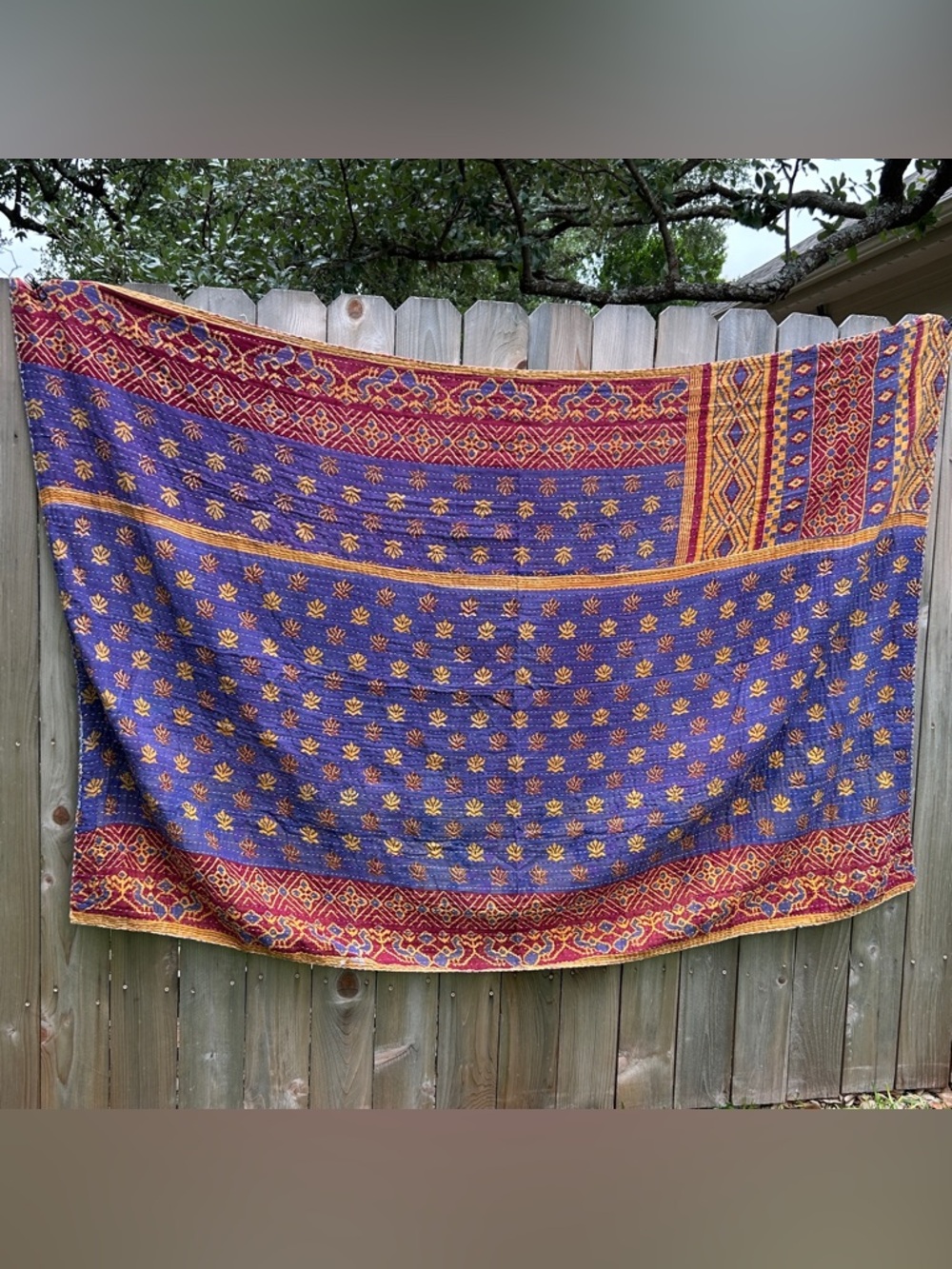 Handmade Kantha Quilt Throw 85x55 Hand Stitched Boho Textile